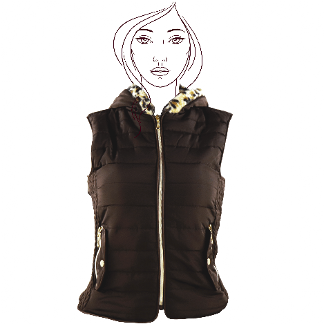 chaleco para mujer en color cafe con cierre y gorra