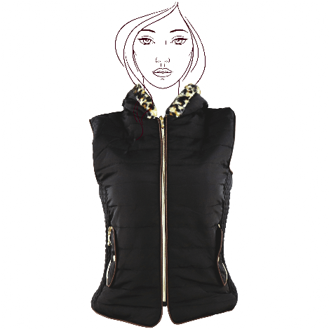 chaleco para mujer en color negro con cierre y gorro